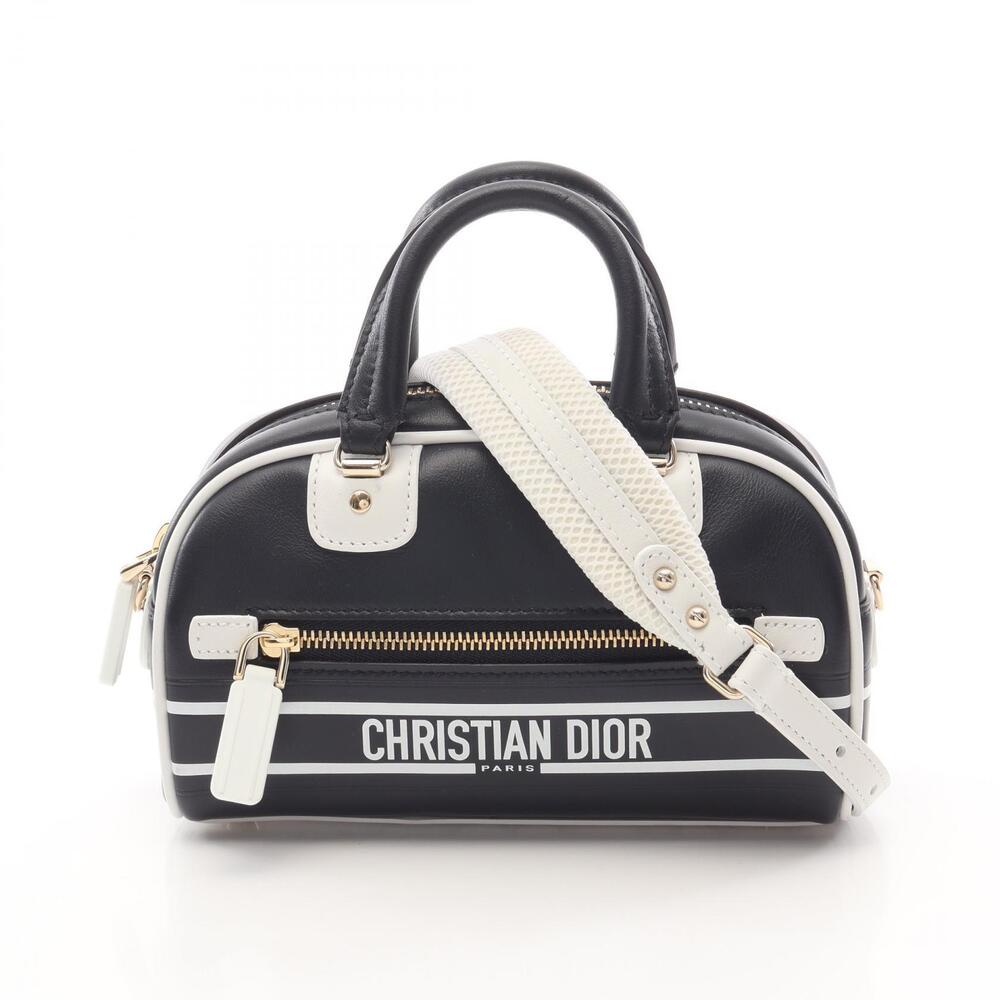 Dior VIBE Bowling Bag Handbag Leather Navy Blue White